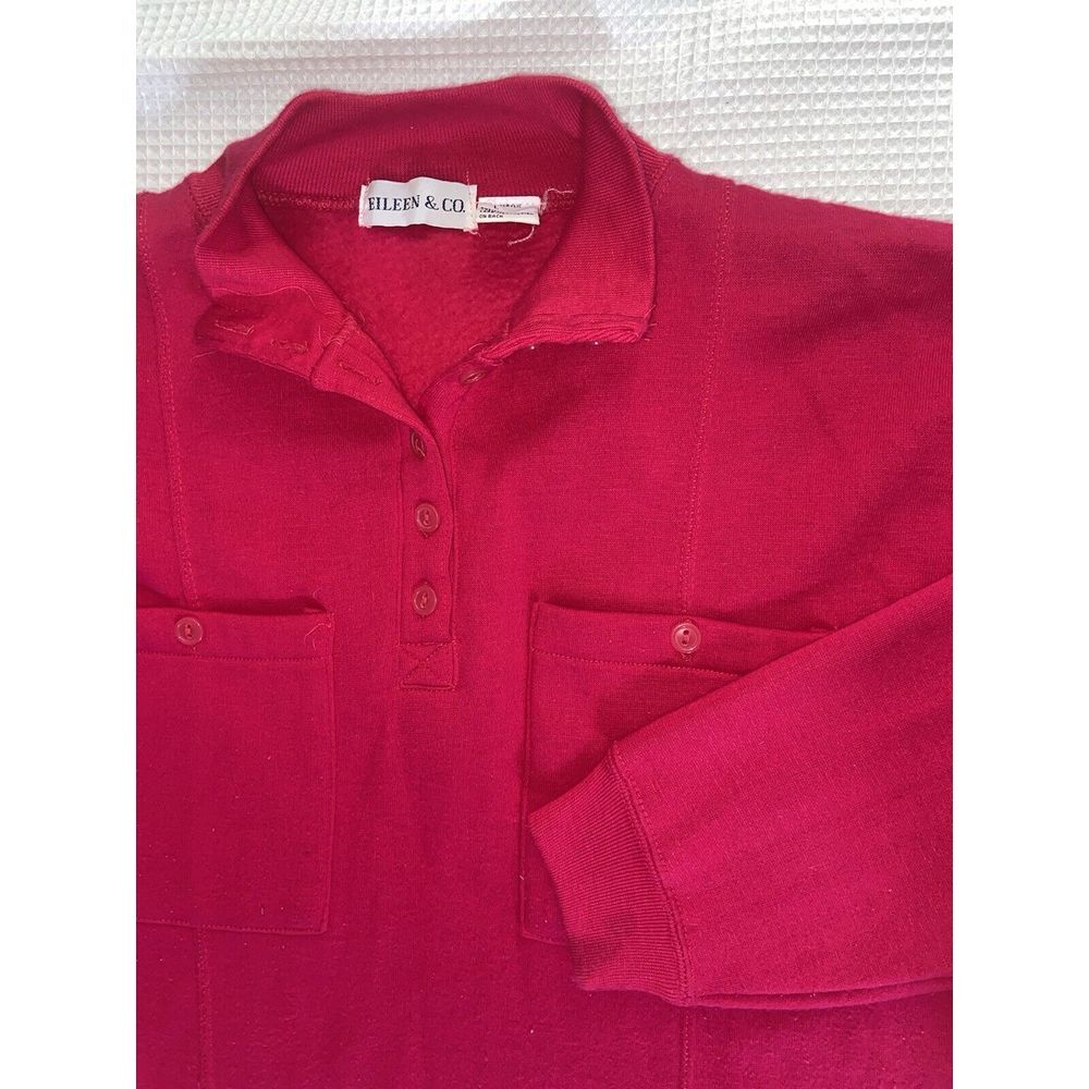 Vintage 90s Pink Henley Button Sweater Pullover Chest Pockets‎ Eileen Acrylic L